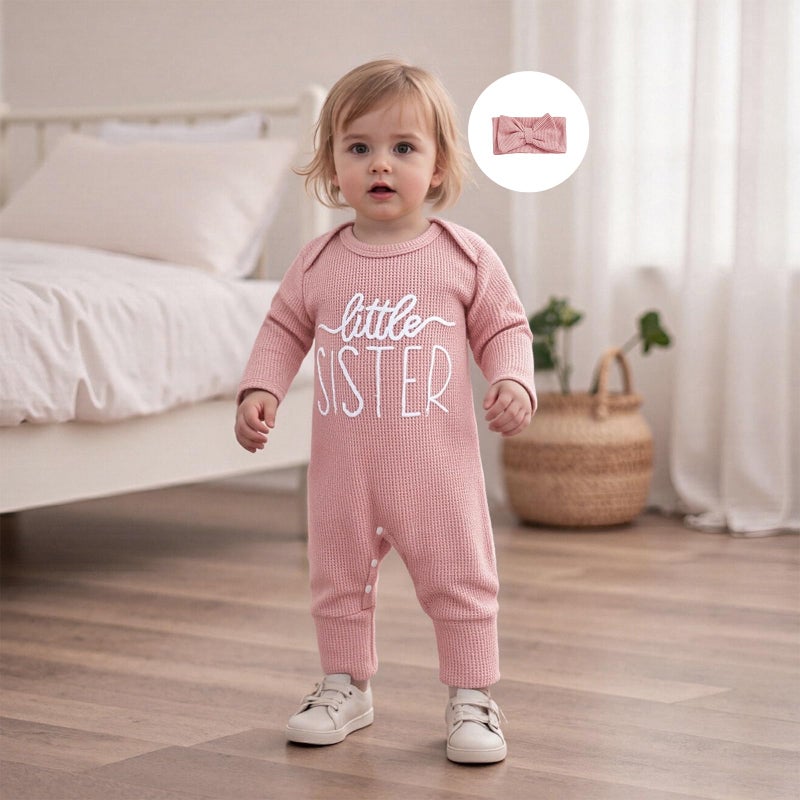 allshope Infant Baby Girl Fall Outfit Sweatshirt Romper Little Sister Lil Sis Long Sleeve Jumpsuit Newborn Clothes (Little Sister Color Pink, 0-3 Months) - Image 4