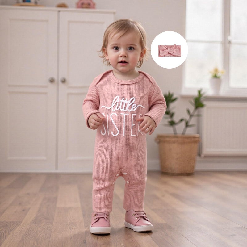 allshope Infant Baby Girl Fall Outfit Sweatshirt Romper Little Sister Lil Sis Long Sleeve Jumpsuit Newborn Clothes (Little Sister Color Pink, 0-3 Months) - Image 2