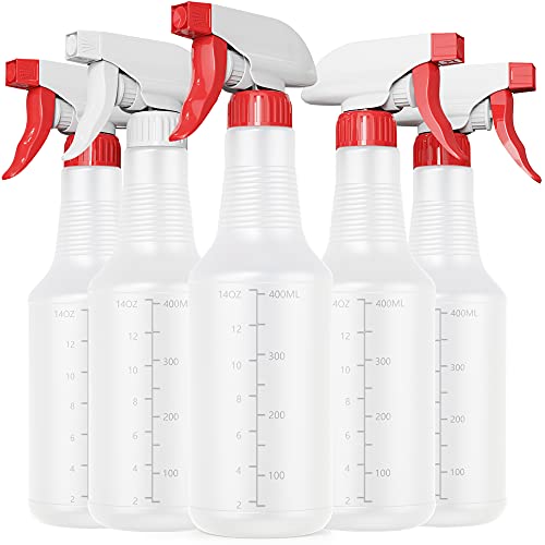 Veco Spray Bottle (5 Pack,16 Oz) with Measurements and Adjustable Nozzle(Mist & Stream Mode), HDPE Plastic Spray Bottles for Cleaning Solution, Household/Commercial/Industrial Use, No Leak and Clog - Image 1