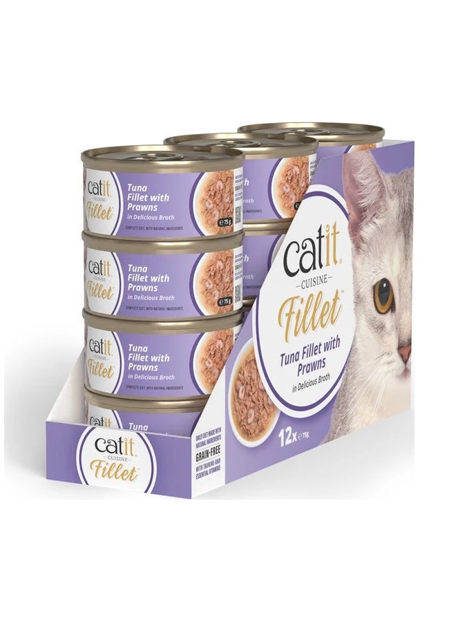 Catit Cuisine Tuna Fillet with Prawns in Broth Wet Cat Food - 75 GM (Pack Of 12)