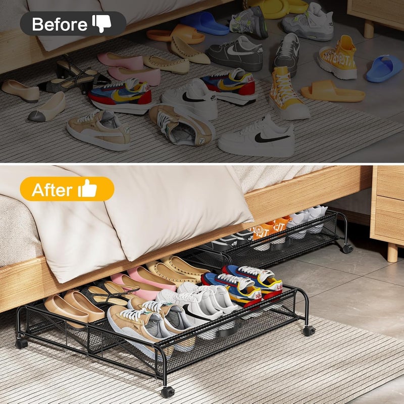 LeArex Under Bed Shoe Storage Organizer,1 Pack Shoe storage with Wheels for Shoe Organizer for Closet Drawer Space Saving for Bedroom - Image 5