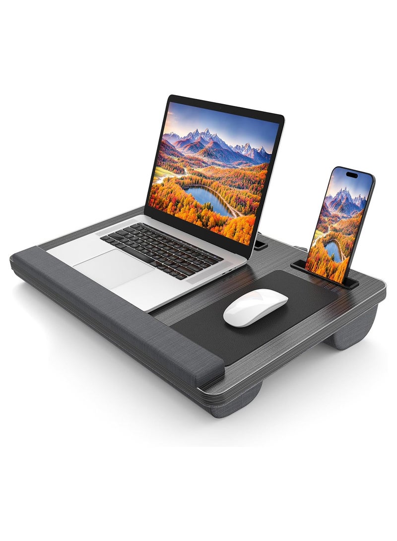 NNEWVANTE Laptop Lap Desk, Portable Large Laptop Desk for Bed, Up to 17 in Laptop Table with Wrist Rest, Mouse Pad, Tablet Phone Slot, Portable Handle, Laptop Lap Table with Cushion (Black) - Image 1