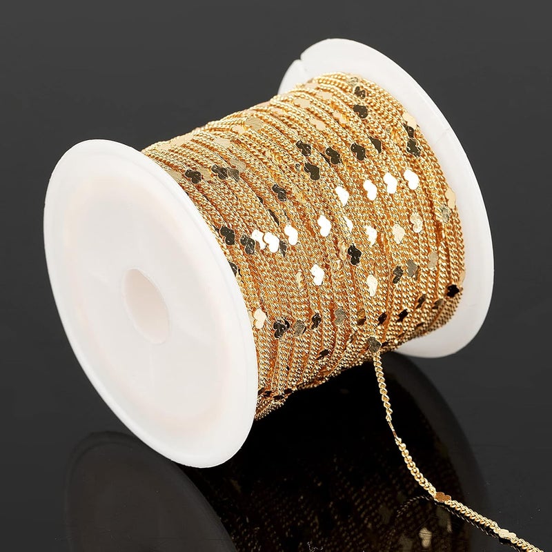 YOUBEIYEE 10 Meters Light Gold Chains for Jewelry Making, 18k Gold Plated Brass Flat Heart Curb Link Chain Women Necklace Bracelet DIY Jewelry Chains Bulk - Image 2