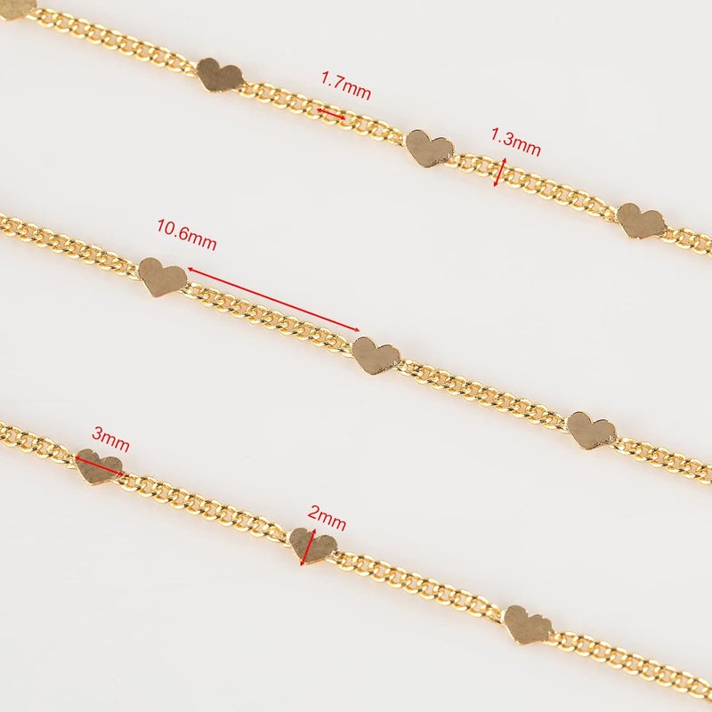 YOUBEIYEE 10 Meters Light Gold Chains for Jewelry Making, 18k Gold Plated Brass Flat Heart Curb Link Chain Women Necklace Bracelet DIY Jewelry Chains Bulk - Image 3
