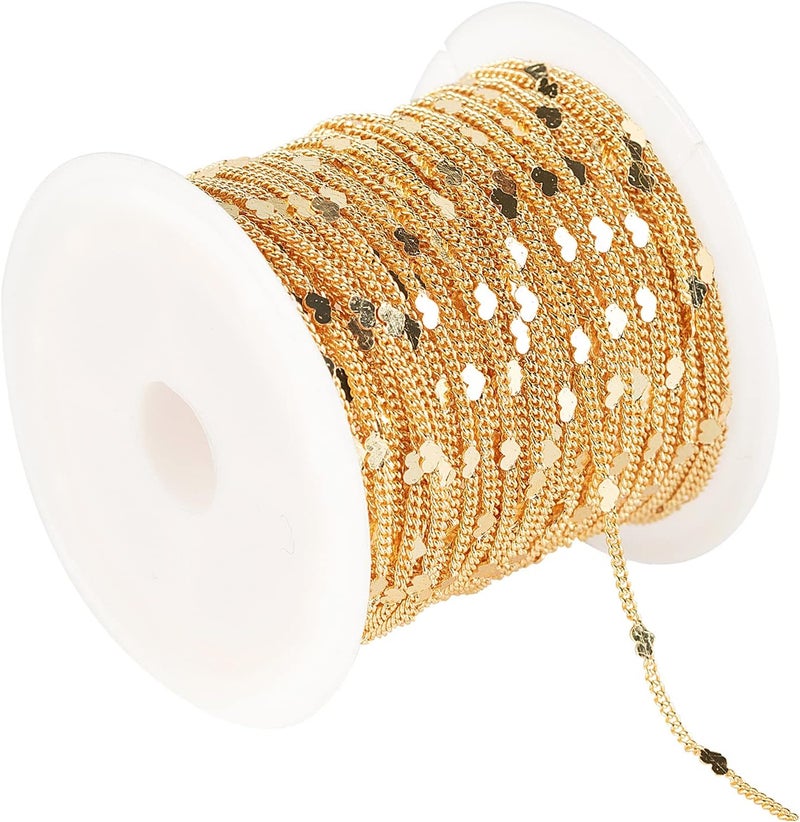 YOUBEIYEE 10 Meters Light Gold Chains for Jewelry Making, 18k Gold Plated Brass Flat Heart Curb Link Chain Women Necklace Bracelet DIY Jewelry Chains Bulk - Image 1