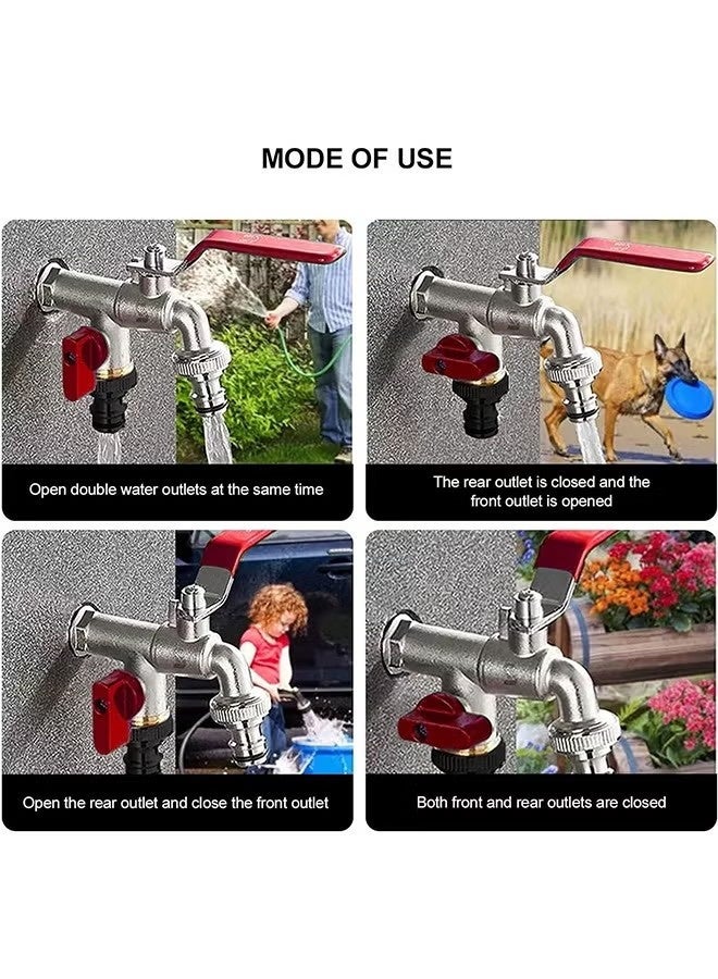 OMEVE Garden Faucet, 1 in 2 Out Dual Shut Off Valve Heatproof Antifreezing Copper Outdoor Water Faucet with Nipple Interface PTFE Tape, Garden Hose Faucet for Outdoor Irrigation Watering - Image 4