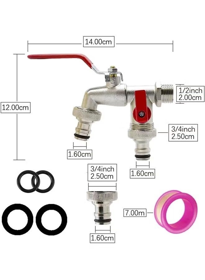 OMEVE Garden Faucet, 1 in 2 Out Dual Shut Off Valve Heatproof Antifreezing Copper Outdoor Water Faucet with Nipple Interface PTFE Tape, Garden Hose Faucet for Outdoor Irrigation Watering - Image 5