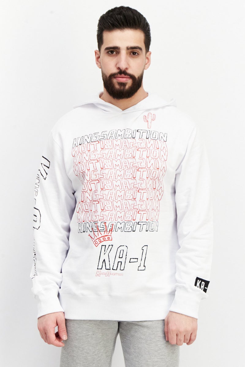 KA-1 Men Hooded Graphic Print Long Sleeves Sweatshirt, White - Image 1