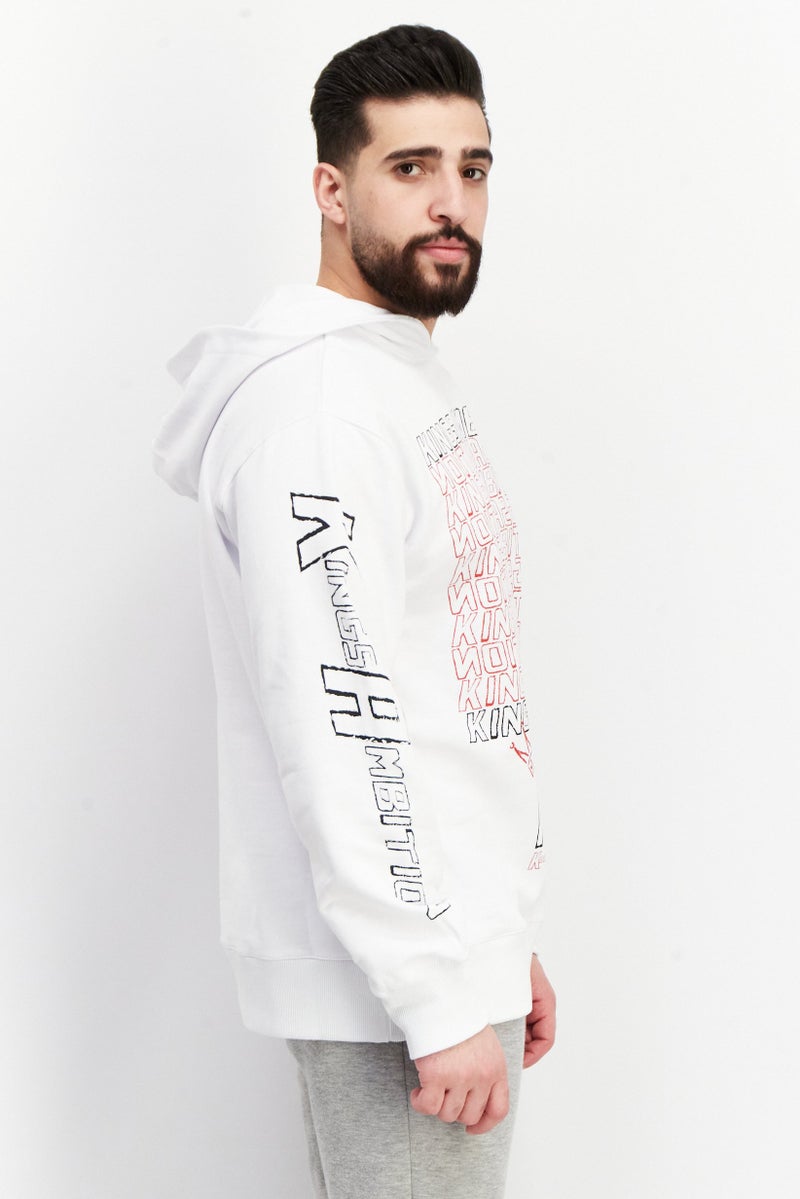 KA-1 Men Hooded Graphic Print Long Sleeves Sweatshirt, White - Image 3