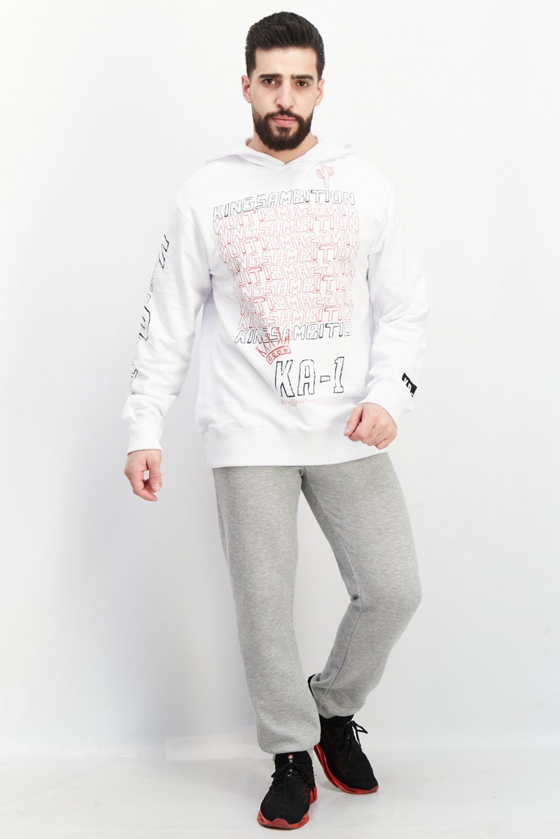 KA-1 Men Hooded Graphic Print Long Sleeves Sweatshirt, White - Image 2