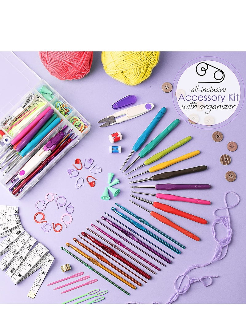 شو وو طقم كروشيه للمبتدئين والكبار، طقم كروشيه للمبتدئين، طقم تعلم الكروشيه، طقم كروشيه، 1500 ياردة من خيوط الكروشيه، طقم خطاف الكروشيه، إكسسوارات ولوازم الكروشيه - Image 4