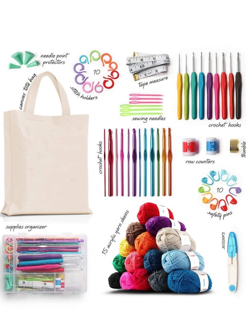 شو وو طقم كروشيه للمبتدئين والكبار، طقم كروشيه للمبتدئين، طقم تعلم الكروشيه، طقم كروشيه، 1500 ياردة من خيوط الكروشيه، طقم خطاف الكروشيه، إكسسوارات ولوازم الكروشيه - Image 2