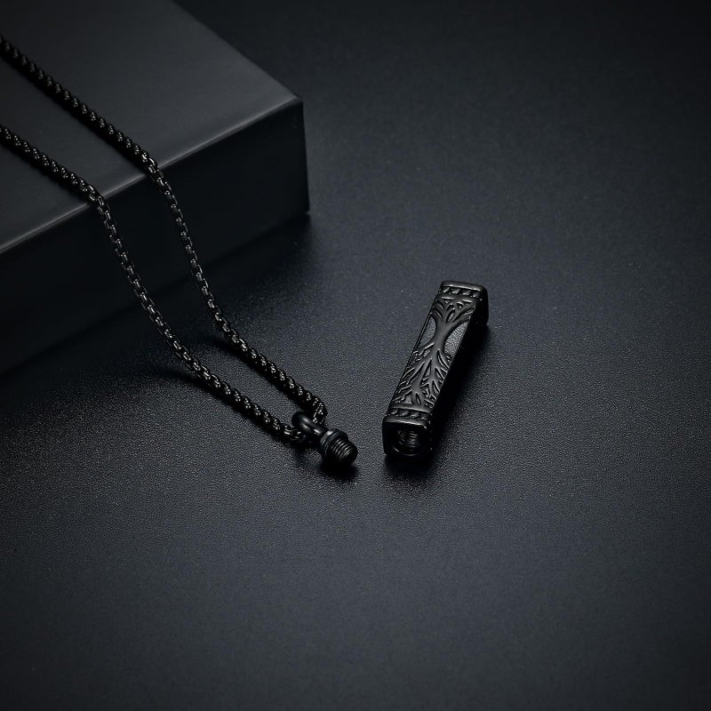 Imrsanl Tree of Life Urn Necklace for Men Women Bar Cremation Jewelry for Ashes Keepsake Ashes Necklace Pendent (Black) - Image 5