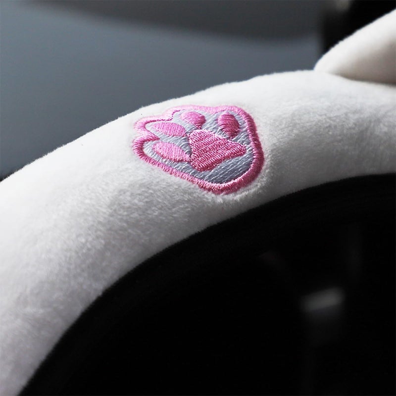 Bittwee Car Steering Wheel Cover, Fluffy Soft Plush for Winter Warm, Cute Steering Wheel Protector with Kitty Cat Ears, Universal 15 Inch, Elastic & Anti-Slip, Lovely Decor Car Accessories (Rose Red) - Image 4
