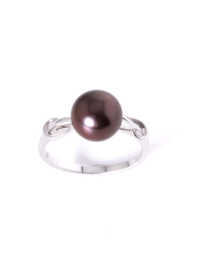 MIKURA Ring, Freshwater Pearls, A Quality, Treated Black Color, 9.0-8.5MM, 18KW  - Image 1
