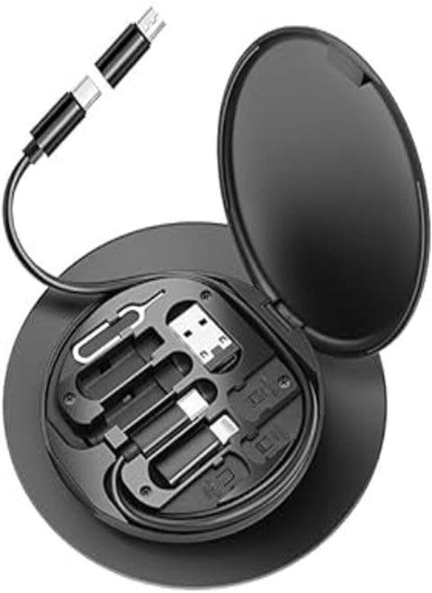 Poly Pocket Multi-Functional Compact Cable kit with 22" USB-C Cable & USB-A/Micro-USB/Light/OTG USB Adapter Convertor Storage Box for Traveling Phone Pad Charging PC Computer Data Transfer (Black)