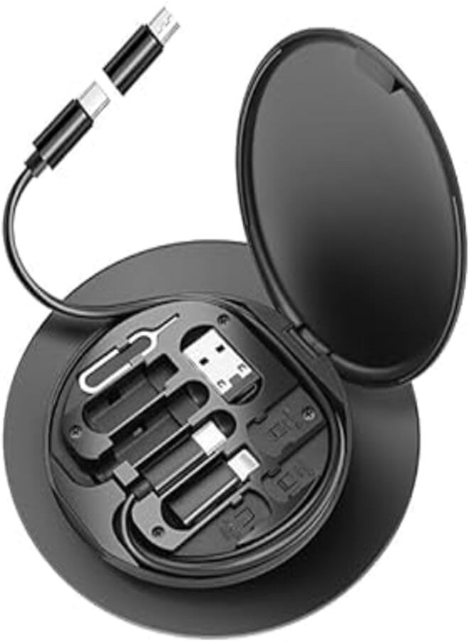 Generic - Poly Pocket Multi-Functional Compact Cable kit with 22" USB-C Cable & USB-A/Micro-USB/Light/OTG USB Adapter Convertor Storage Box for Traveling Phone Pad Charging PC Computer Data Transfer (Black) - Image 1