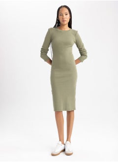 DeFacto Rib Round Neck Bodycon Midi Dress by Styli  - Image 2