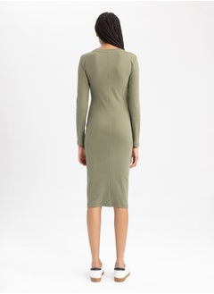 DeFacto Rib Round Neck Bodycon Midi Dress by Styli  - Image 4
