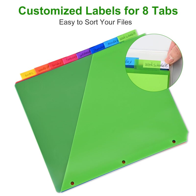 XRUNMIX 8-Tab Binder Dividers - Index Pockets Divider for 3 Ring Binders, 3-Hole Plastics Sheets Protectors for US Letter Size in 0.5'', 1'', 2'', 3 inch Binders, 8 Colors (XY004) (12 Packs) - Image 3