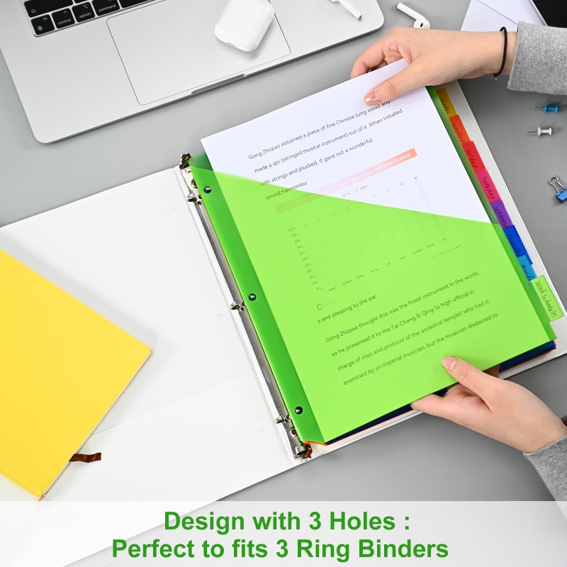 XRUNMIX 8-Tab Binder Dividers - Index Pockets Divider for 3 Ring Binders, 3-Hole Plastics Sheets Protectors for US Letter Size in 0.5'', 1'', 2'', 3 inch Binders, 8 Colors (XY004) (12 Packs) - Image 5