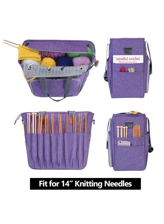 LUXJA Knitting Bag With Shoulder Straps Yarn Bag For Carrying Projects Knitting Needles Crochet Hooks And Other Accessories Purple  - Image 3