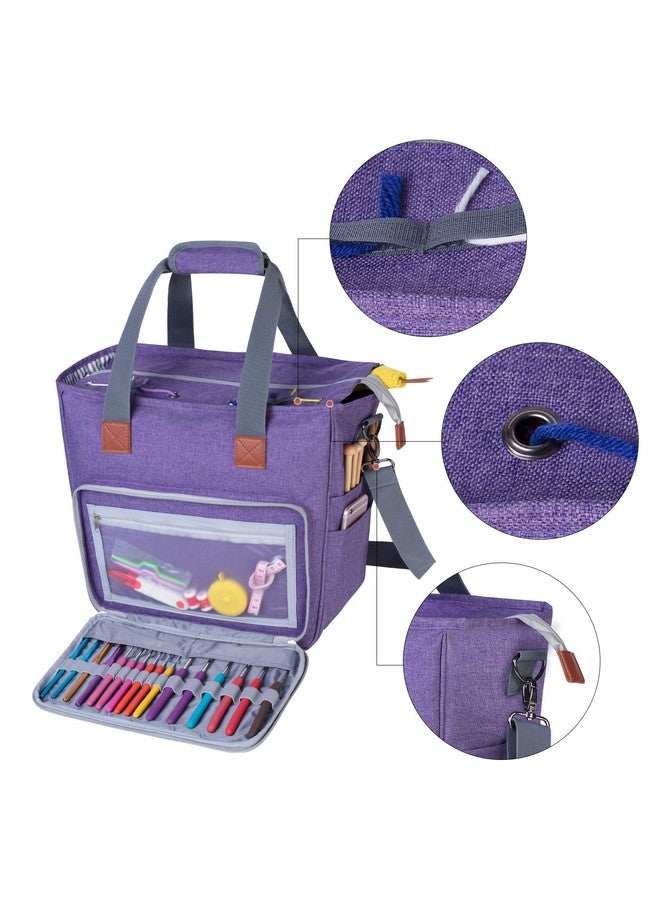 LUXJA Knitting Bag With Shoulder Straps Yarn Bag For Carrying Projects Knitting Needles Crochet Hooks And Other Accessories Purple  - Image 4