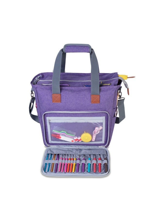 LUXJA Knitting Bag With Shoulder Straps Yarn Bag For Carrying Projects Knitting Needles Crochet Hooks And Other Accessories Purple  - Image 5