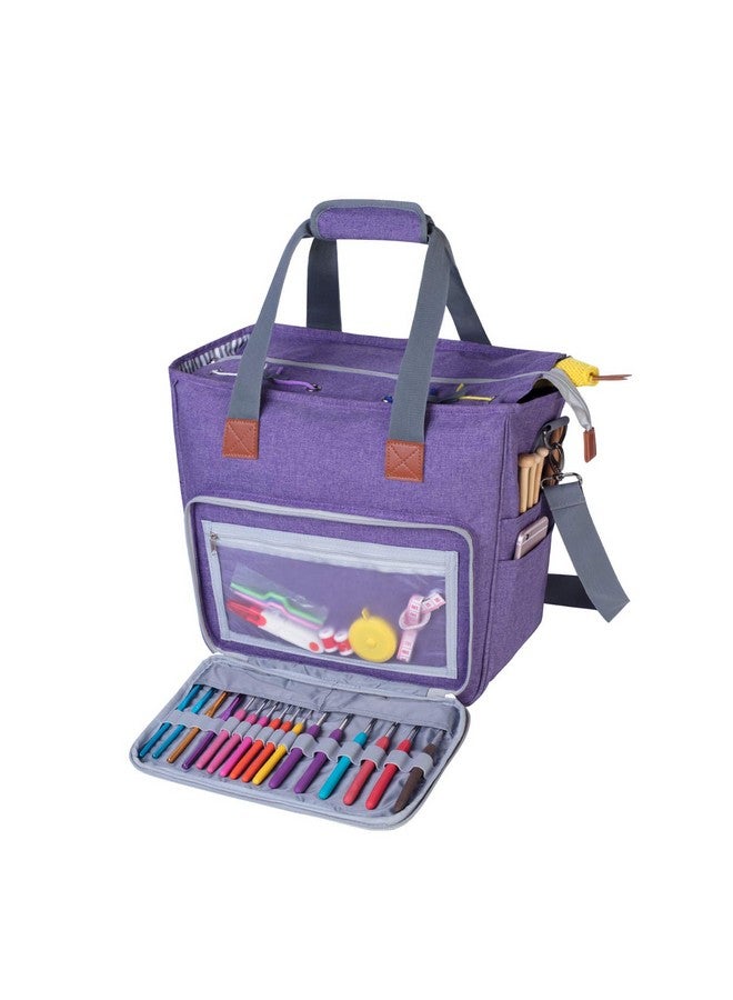 LUXJA Knitting Bag With Shoulder Straps Yarn Bag For Carrying Projects Knitting Needles Crochet Hooks And Other Accessories Purple  - Image 1