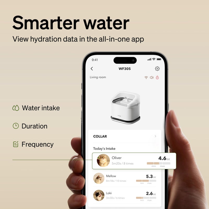 PETLIBRO RFID Multi Cats Water Fountain with Cat Recognition & Hydration Monitoring, Pump-Free Auto Cat Water Dispenser, Large Capacity 101oz/3L, 2.4G Wi-Fi APP Control Cat Fountain x2 Collar Tags - Image 4