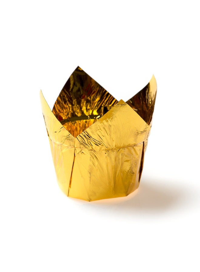 Restaurantware 4 Ounce Petal Baking Cups, 200 Grease Resistant Tulip Cupcake Wrappers - Tulip Shaped, Oven Safe, Gold Paper Disposable Cupcake Liners, For Parties and Weddings, Mini - Image 1