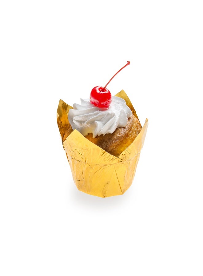 Restaurantware 4 Ounce Petal Baking Cups, 200 Grease Resistant Tulip Cupcake Wrappers - Tulip Shaped, Oven Safe, Gold Paper Disposable Cupcake Liners, For Parties and Weddings, Mini - Image 2