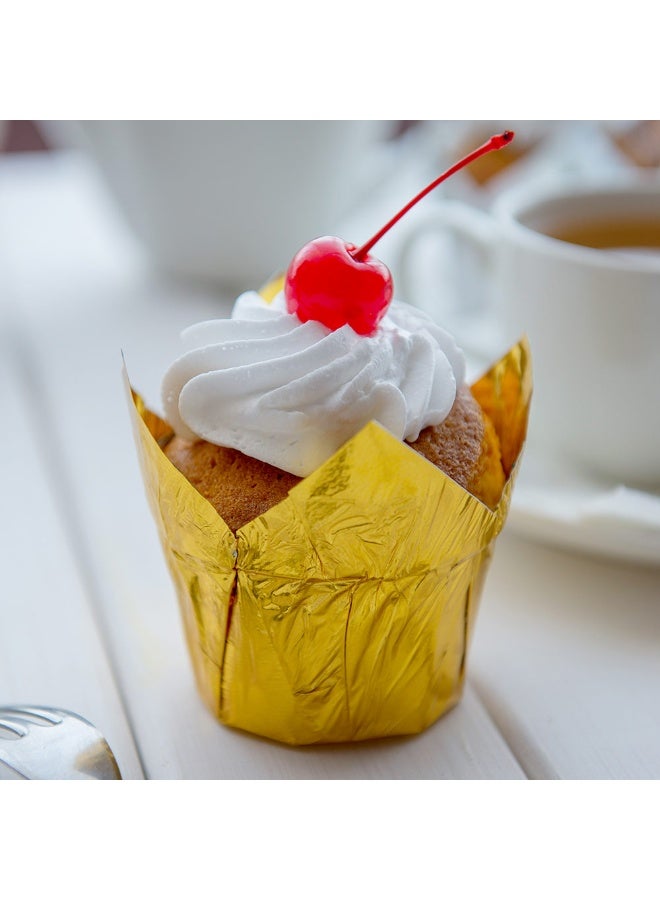 Restaurantware 4 Ounce Petal Baking Cups, 200 Grease Resistant Tulip Cupcake Wrappers - Tulip Shaped, Oven Safe, Gold Paper Disposable Cupcake Liners, For Parties and Weddings, Mini - Image 3