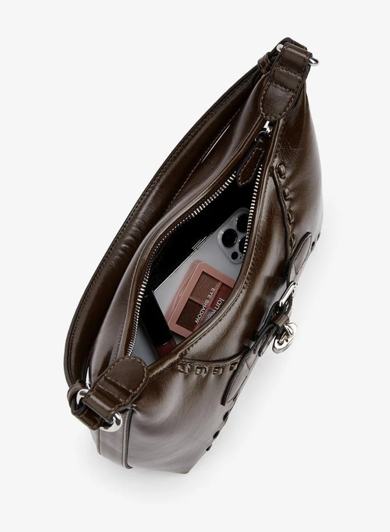 Celeste BROWN Solid Shoulder Bag With Padlock Accent for Women | Best Price UAE