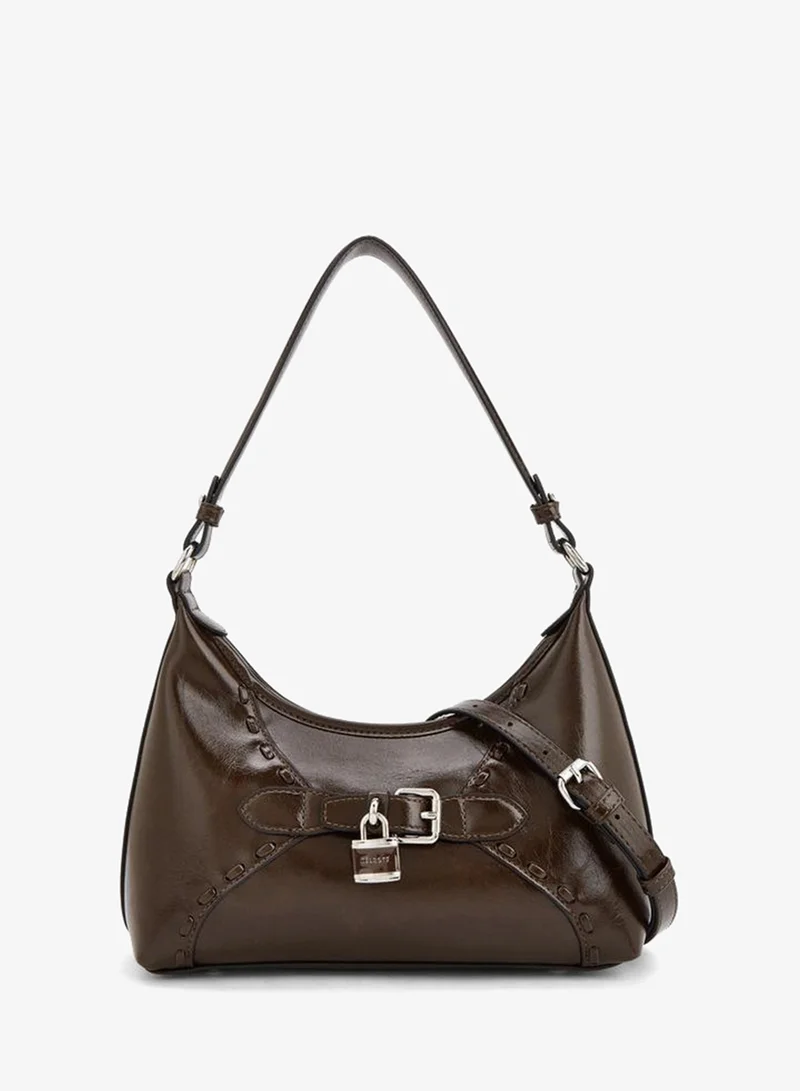 Solid Shoulder Bag With Padlock Accent