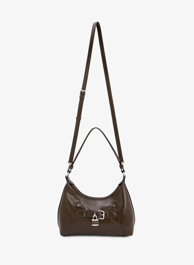 Celeste BROWN Solid Shoulder Bag With Padlock Accent for Women | Best Price UAE
