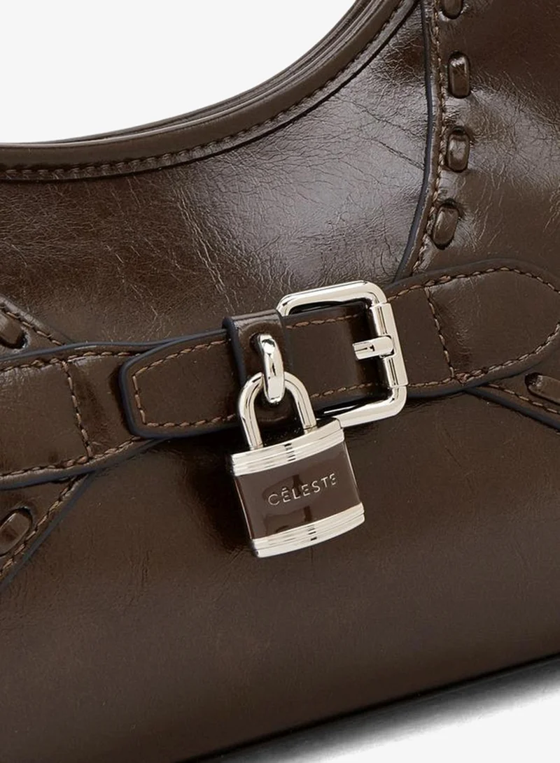 Celeste BROWN Solid Shoulder Bag With Padlock Accent for Women | Best Price UAE