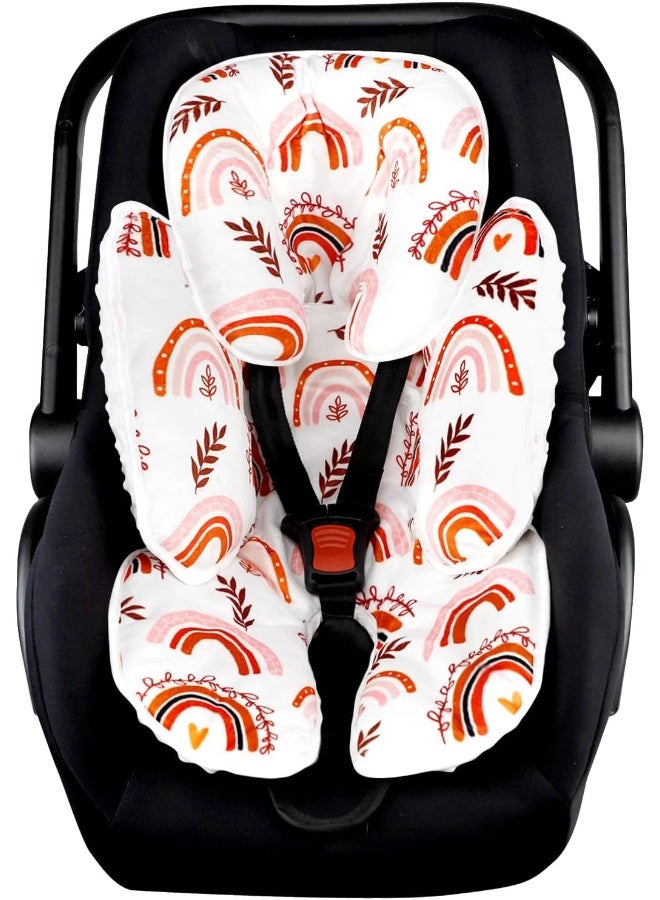 Pea Pod Baby Car Seat Head Support for Newborn, 2 in 1 Infant Car Seat Head Support for Boys Girls Extra Soft Breathable Baby Car Seat Cushion Insert for Strollers, Swings, and Bouncers, Boho Rainbow - Image 1