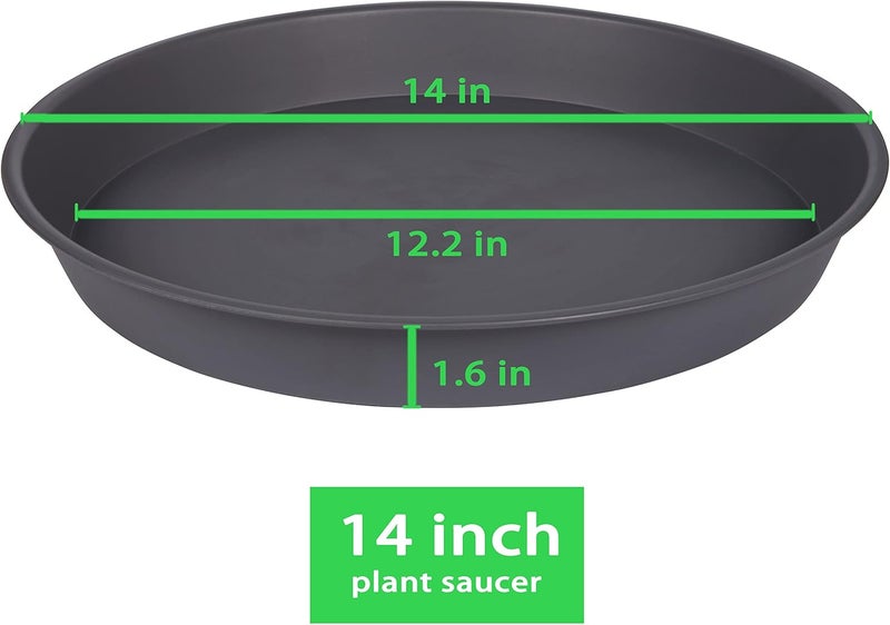 Bleuhome 2 Pack of 14 inch Plant Saucer, Heavy Duty Round Plastic Plant Water Tray, Bird Bath Bowls, Plant Saucers for Indoors, Pot Drip Trays for Planter 12-14" (14", Cement) - Image 2