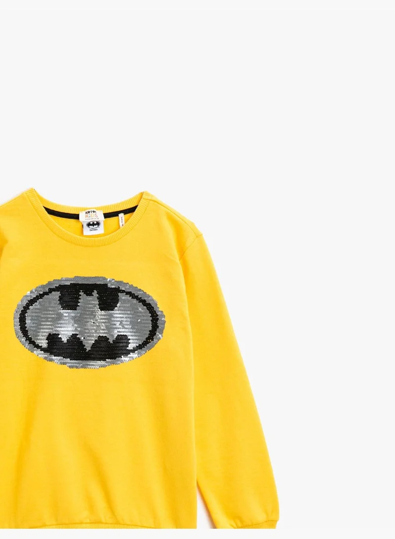 KOTON Batman Licensed Sequinned Crew Neck Long Sleeve Cotton Sweatshirt