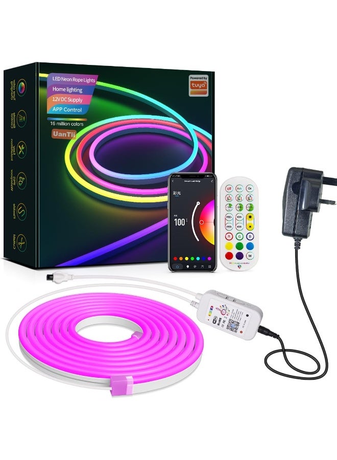 UanTii شريط إضاءة نيون واي فاي DIY ذكي RGB LED 7 ألوان شريط إضاءة مقاوم للماء متزامن مع الموسيقى قابل للتقطيع يعمل مع تطبيق Smart Life 3M - Image 1