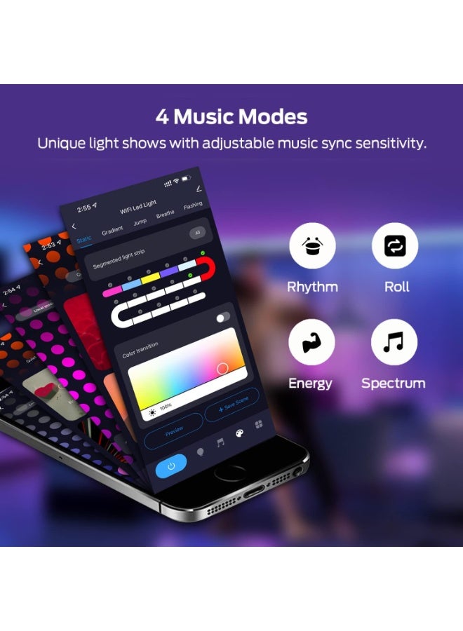 UanTii شريط إضاءة نيون واي فاي DIY ذكي RGB LED 7 ألوان شريط إضاءة مقاوم للماء متزامن مع الموسيقى قابل للتقطيع يعمل مع تطبيق Smart Life 3M - Image 3
