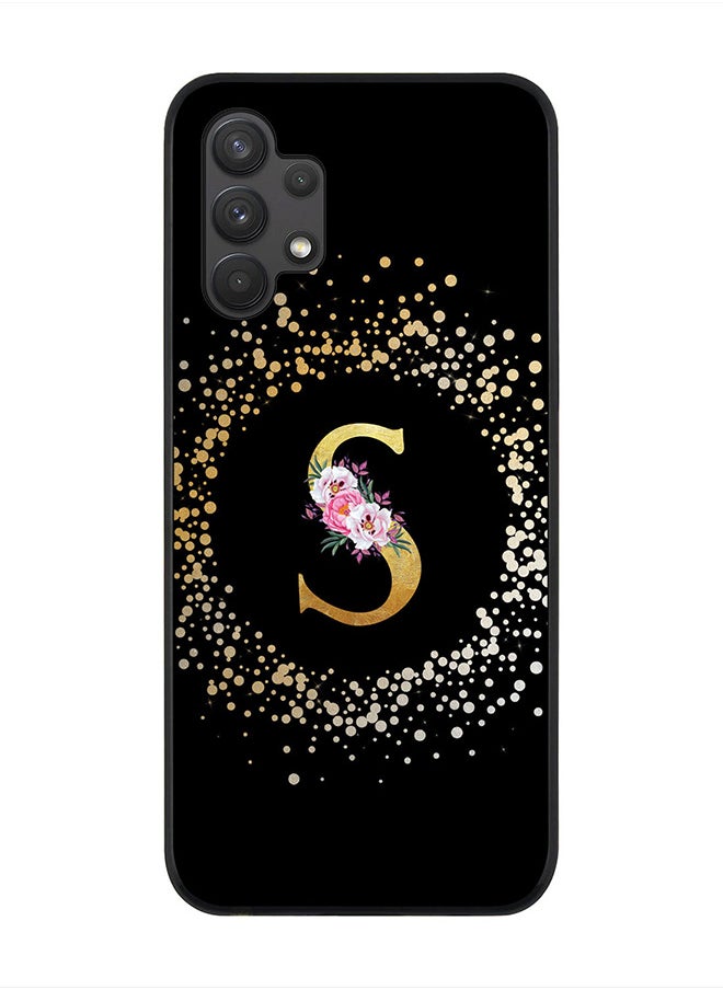Stylizedd Rugged Black Edge Case for Samsung Galaxy A32 (LTE / 4G), Slim fit Thin Cover Custom Monogram Initial Letter Floral Pattern Alphabet - S(Black)  - Image 1