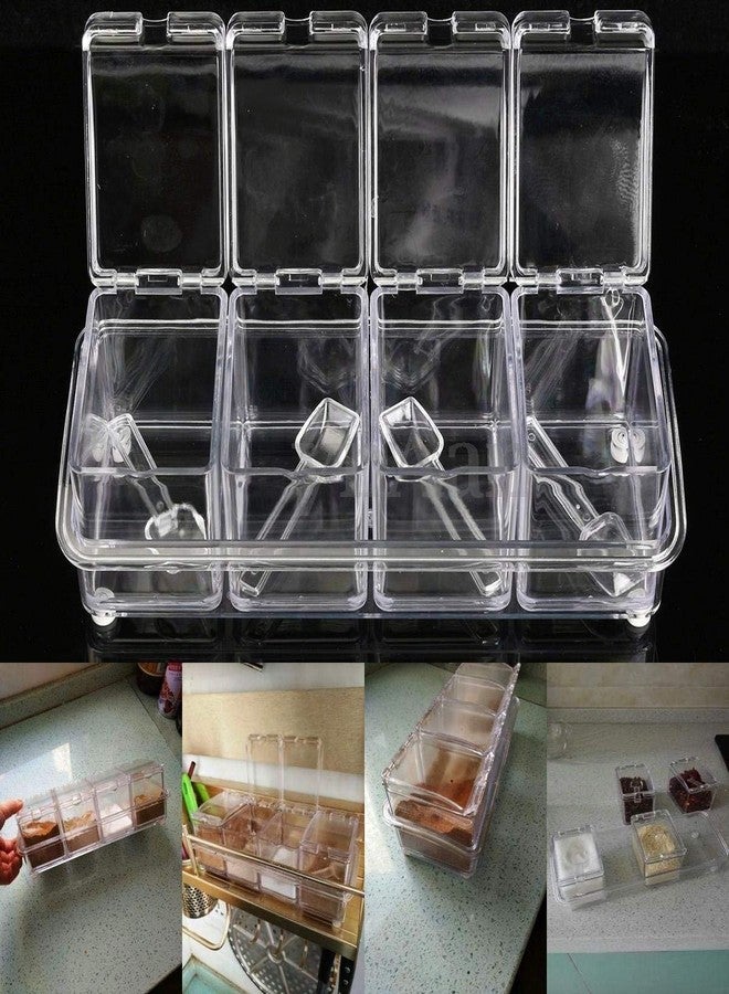 Yancorp Premium Crystal Acrylic Spice Rack Set – 4 Transparent Containers with Lids & 4 Spoons for Convenient Storage, Ideal Masala Box & Organizer for Kitchen Spices, Seasonings, and Condiments - Image 5