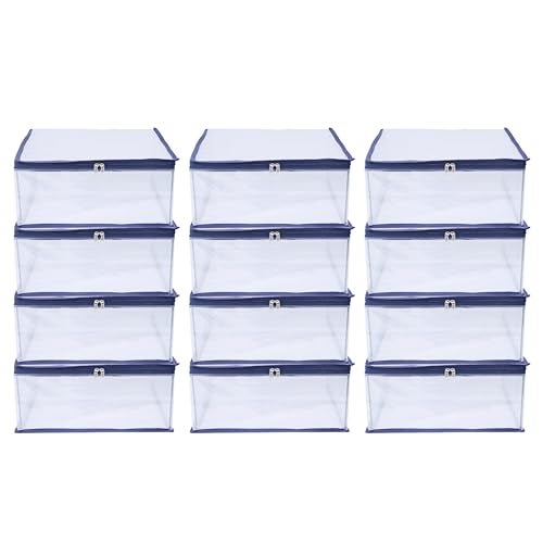 MBW Clothes Organiser for Wardrobe, Saree Covers with zip, Saree Organizer for Wardrobe, Clothes Storage Bag, Saree Bags Storage, Saree Covers for Storage, Transparent (Dark Blue - Pack of 12) - Image 1
