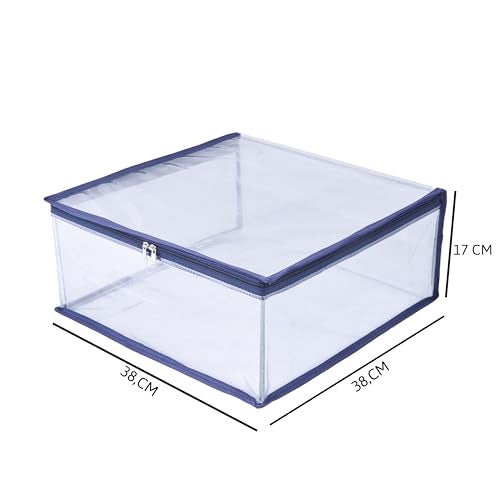 MBW Clothes Organiser for Wardrobe, Saree Covers with zip, Saree Organizer for Wardrobe, Clothes Storage Bag, Saree Bags Storage, Saree Covers for Storage, Transparent (Dark Blue - Pack of 12) - Image 3