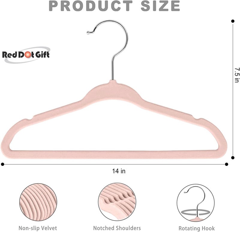 Red Dot Gift Pack of 50 Velvet Kids Hangers - 14 Inch Non-Slip Hangers in Blush Pink - Image 2