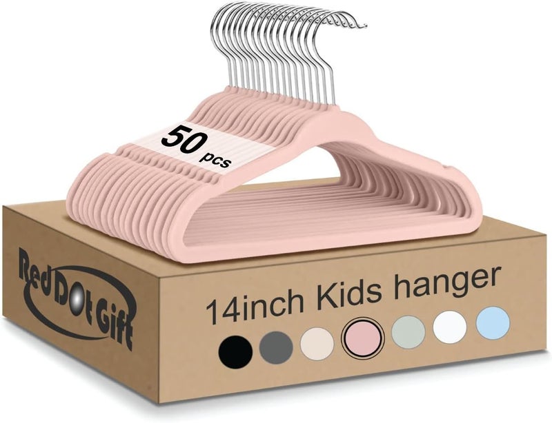 Red Dot Gift Pack of 50 Velvet Kids Hangers - 14 Inch Non-Slip Hangers in Blush Pink - Image 1