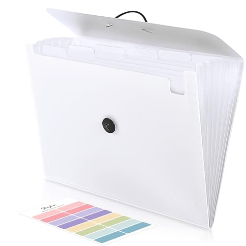 SKYDUE Expanding File Folder with 7 Pockets Accordion File Organizer Portable Folders for Documents School Office Supplies Bungee Closure LetterA4 Size White - Image 1