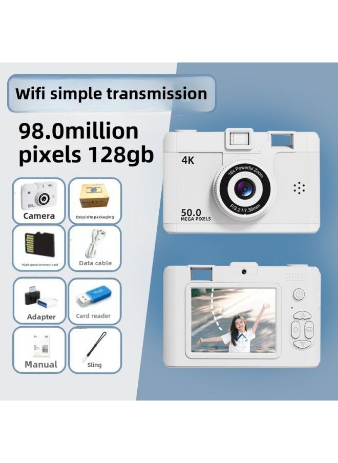 Generic Ccd Camera Hd Dual Camera Student Party Campus Version Photo Travel Digital Camera Birthday Gift-Body Color:M16 Milk Powder White  2-year Warranty-128g Memory Card  Can Take 20k Pictures  - Image 1
